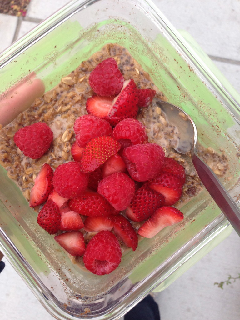 high protein oatmeal with raspberries, berries