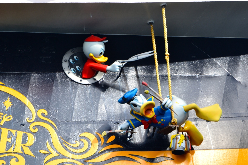 Donald Duck on the bow of a Disney cruise ship